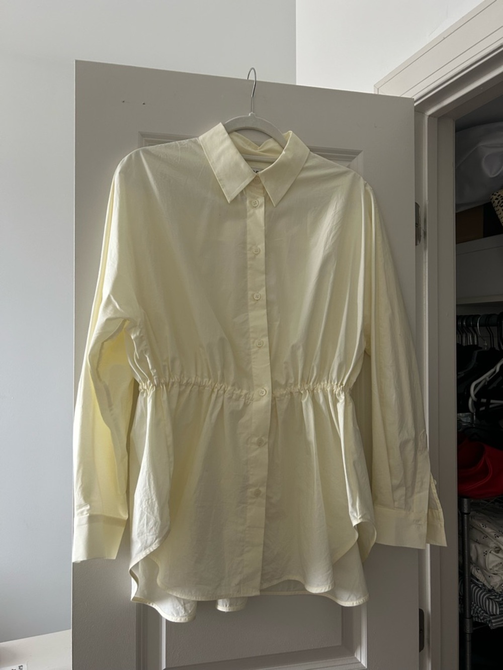 COS Pale Yellow Button-Up with Cinch Waist, US8